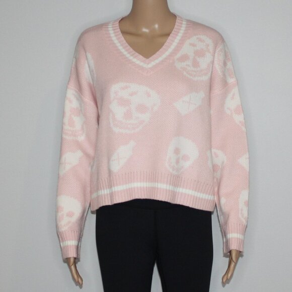 Shein Women's Skull Pattern Drop Shoulder Sweater in Pink Color size Small US 4 - Picture 1 of 6